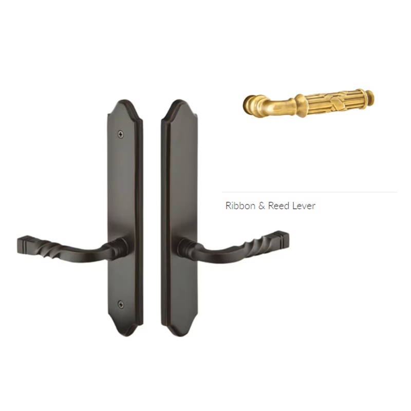 Emtek 1284RBLLH Multi Point C2 , Non-Keyed Fixed Handle OS , Operating Handle IS , Concord Style , 2 x 10-1/2 , Ribbon and Reed Lever , LH