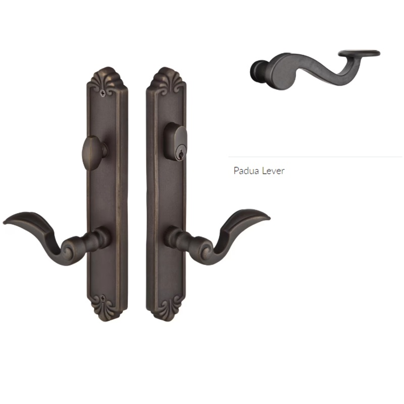 Emtek 1233PDLH Multi Point C2 , Non-Keyed American T-turn IS , Tuscany Style , 1-1/2 x 11-1/8 , Padua Lever , LH