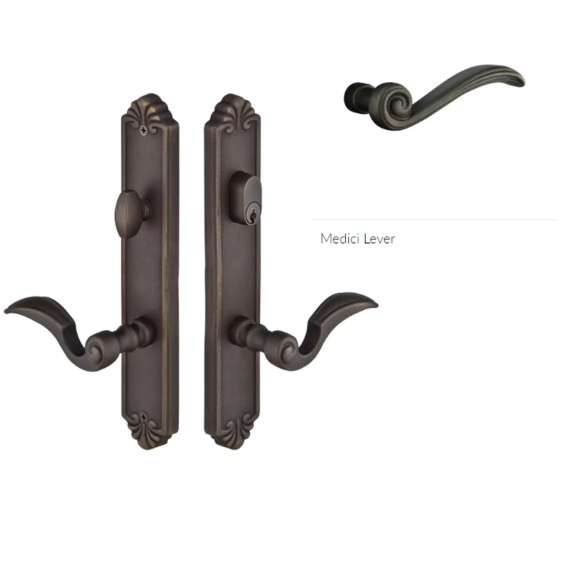 Emtek 1243MDIRH Multi Point C2 , Non-Keyed American T-turn IS , Tuscany Style , 2 x 10-1/2 , Medici Lever , RH