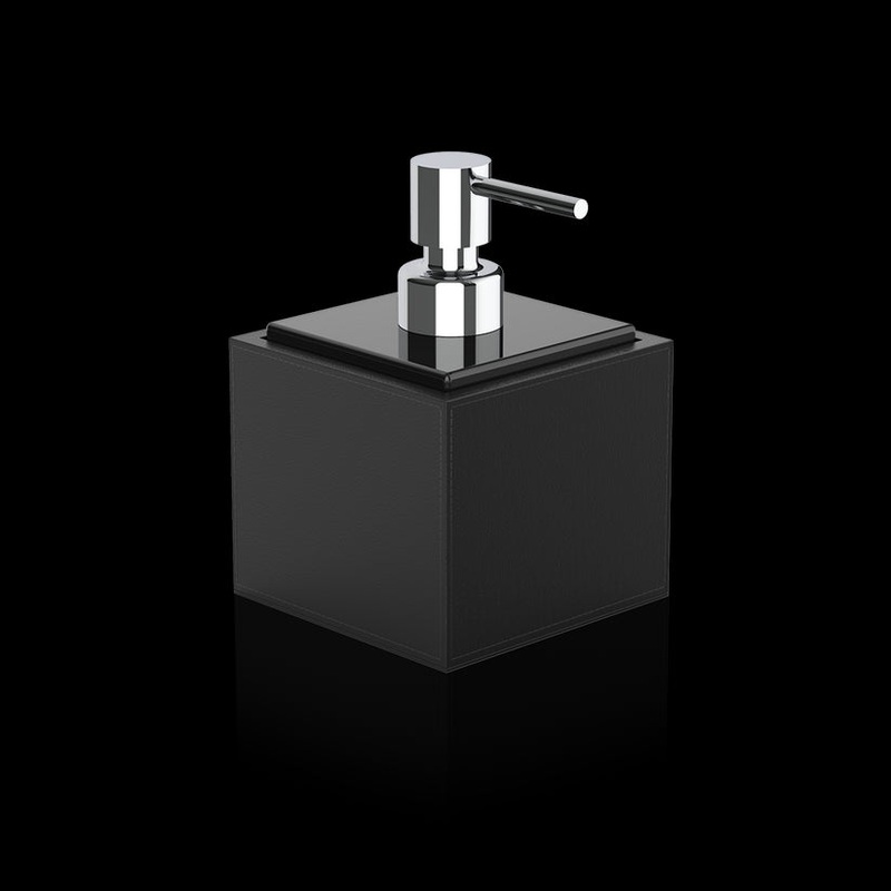 Decor Walther 0937760 DW BROWNIE SSP Soap dispenser – Vegan Leather Black with Porcelain schwarz and Pump – Chrome
