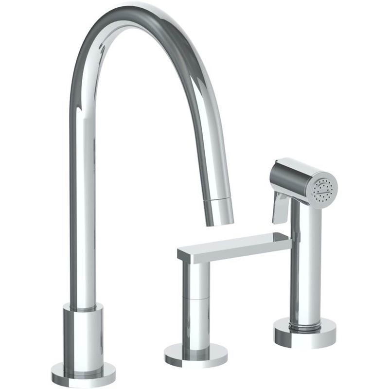 Watermark 70-7.1.3GA-RNS4 Rainey Deck Mounted 3 Hole Gooseneck Kitchen Set – Includes Side Spray