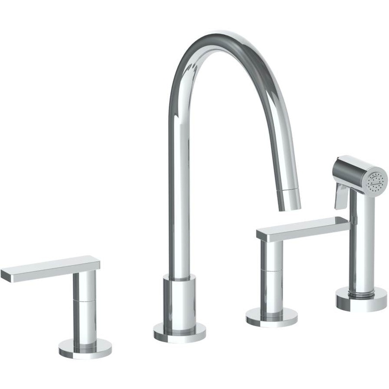Watermark 70-7.1G-RNS4 Rainey Deck Mounted 4 Hole Gooseneck Kitchen Set – Includes Side Spray