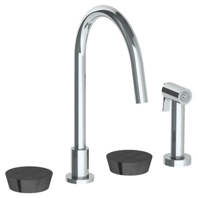 Watermark 36-7.1G-NM Zen Deck Mounted 4 Hole Gooseneck Kitchen Set – Includes Side Spray