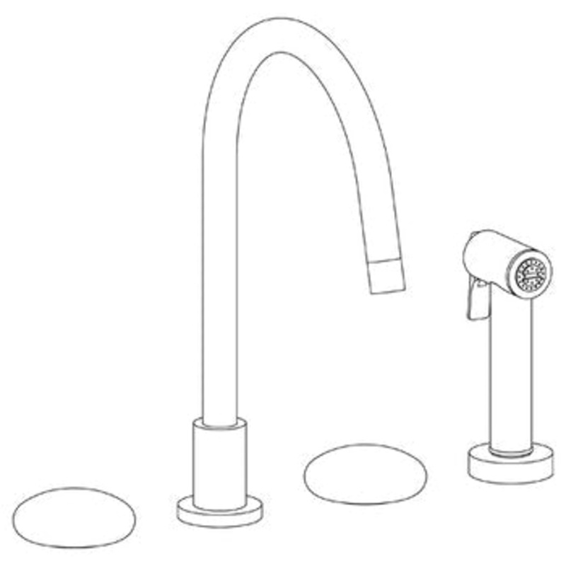 Watermark 36-7.1G-WM Zen Deck Mounted 4 Hole Gooseneck Kitchen Set – Includes Side Spray