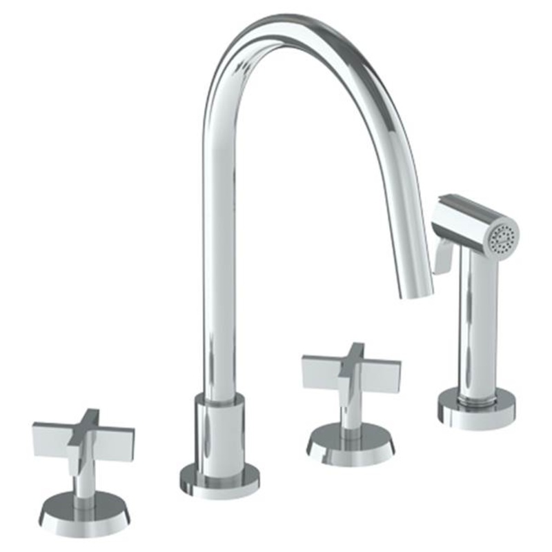Watermark 37-7.1G-BL3 Blue Deck Mounted 4 Hole Gooseneck Kitchen Set – Includes Side Spray