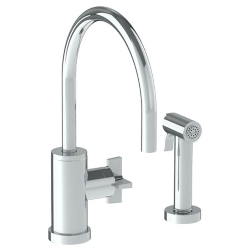 Watermark 37-7.4G-BL3 Blue Deck Mounted 2 Hole Gooseneck Kitchen Set – Includes Side Spray