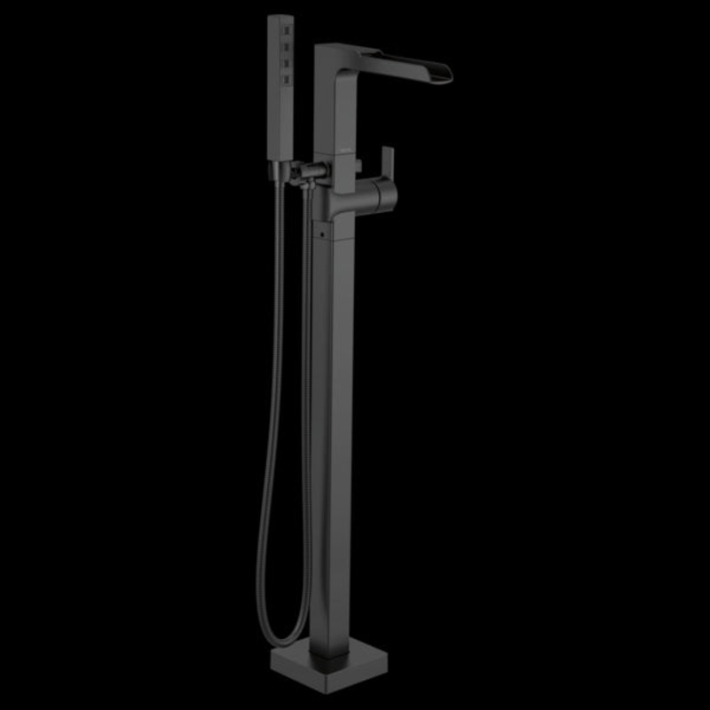 Delta T4768-FL Single Handle Floor Mount Channel Spout Tub Filler Trim with Hand Shower