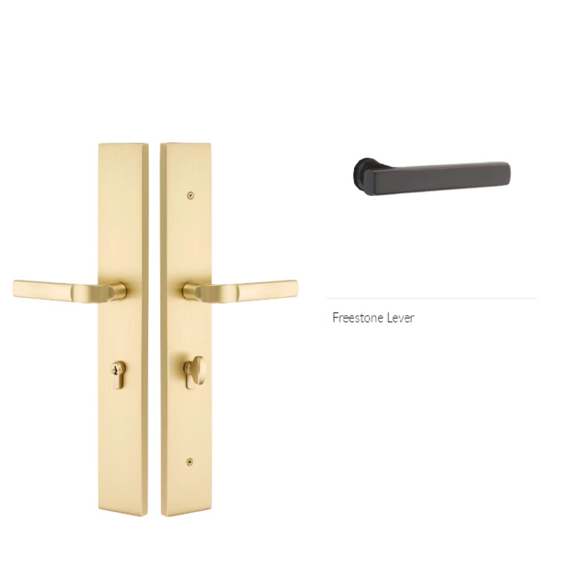 Emtek 1L1R24FRLLH Large Multi Point , Non-Keyed , Fixed Handle Outside , Operating Handle Inside , Hub Above Handle , Modern Rectangular Style , 2.5 x 17.5 , Freestone Lever , LH