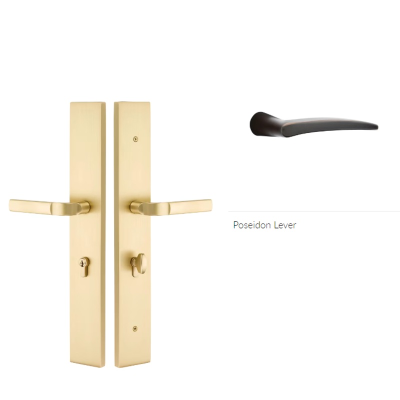 Emtek 1L1R15POSLH Large Multi Point , Dummy Pair , Hub Below Handle , Modern Rectangular Style , 2.5 x 17.5 , Poseidon Lever , LH