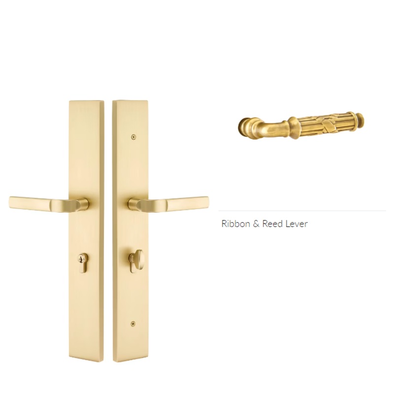 Emtek 1L1R15RBLLH Large Multi Point , Dummy Pair , Hub Below Handle , Modern Rectangular Style , 2.5 x 17.5 , Ribbon and Reed Lever , LH