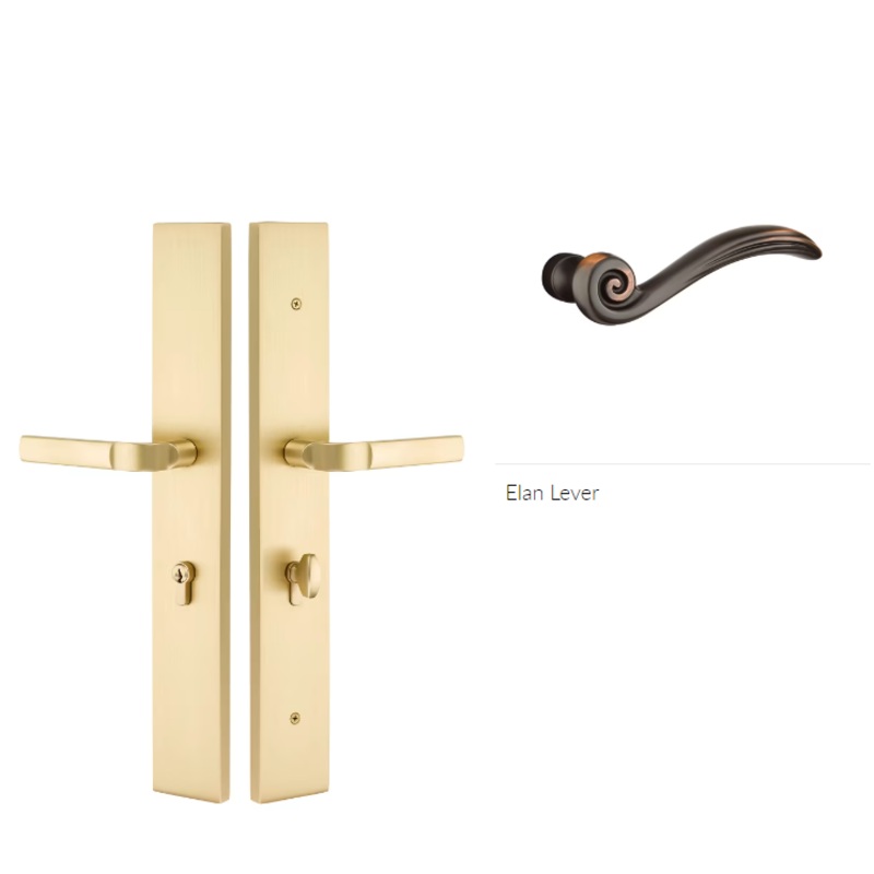 Emtek 1L1R21ENRH Large Multi Point , Keyed with American Cyl , Hub Above Handle , Modern Rectangular Style , 2.5 x 17.5 , Elan Lever , RH