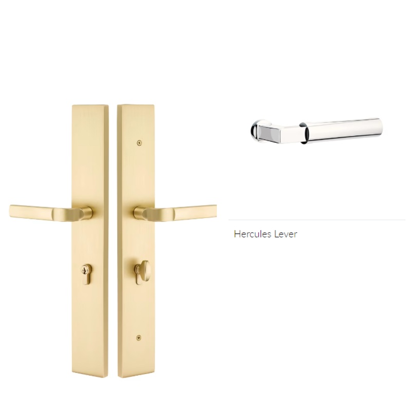 Emtek 1L1R21HECRH Large Multi Point , Keyed with American Cyl , Hub Above Handle , Modern Rectangular Style , 2.5 x 17.5 , Hercules Lever , RH