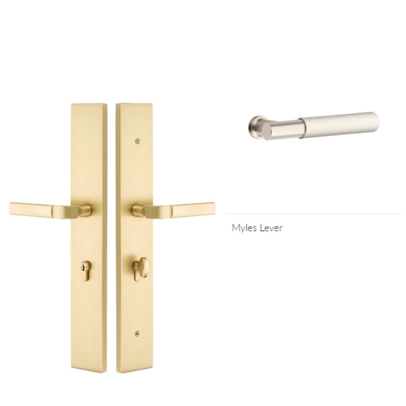 Emtek 1L1R21MYLRH Large Multi Point , Keyed with American Cyl , Hub Above Handle , Modern Rectangular Style , 2.5 x 17.5 , Myles Lever , RH