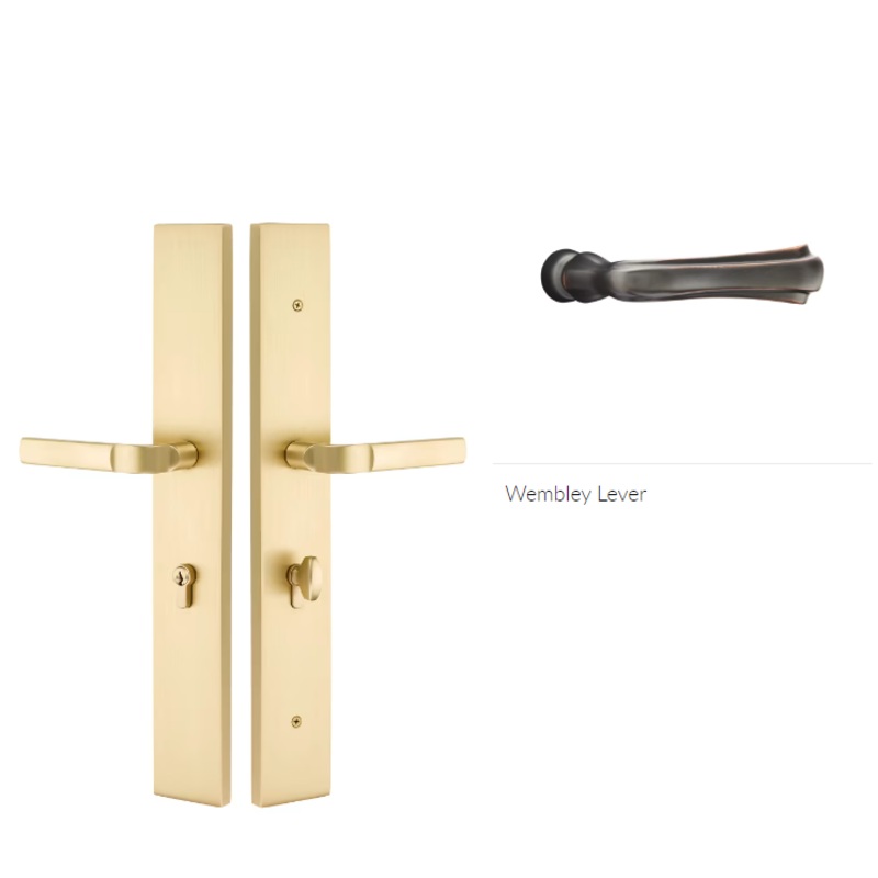 Emtek 1L1R21WMRH Large Multi Point , Keyed with American Cyl , Hub Above Handle , Modern Rectangular Style , 2.5 x 17.5 , Wembley Lever , RH