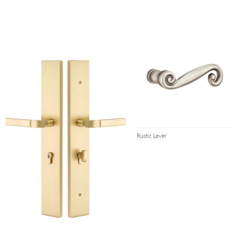 Emtek 1L1R22RLH Large Multi Point , Non-Keyed Passage , Hub Above Handle , Modern Rectangular Style , 2.5 x 17.5 , Rustic Lever , LH