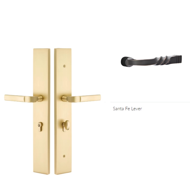Emtek 1L1R22SFLH Large Multi Point , Non-Keyed Passage , Hub Above Handle , Modern Rectangular Style , 2.5 x 17.5 , Santa Fe Lever , LH