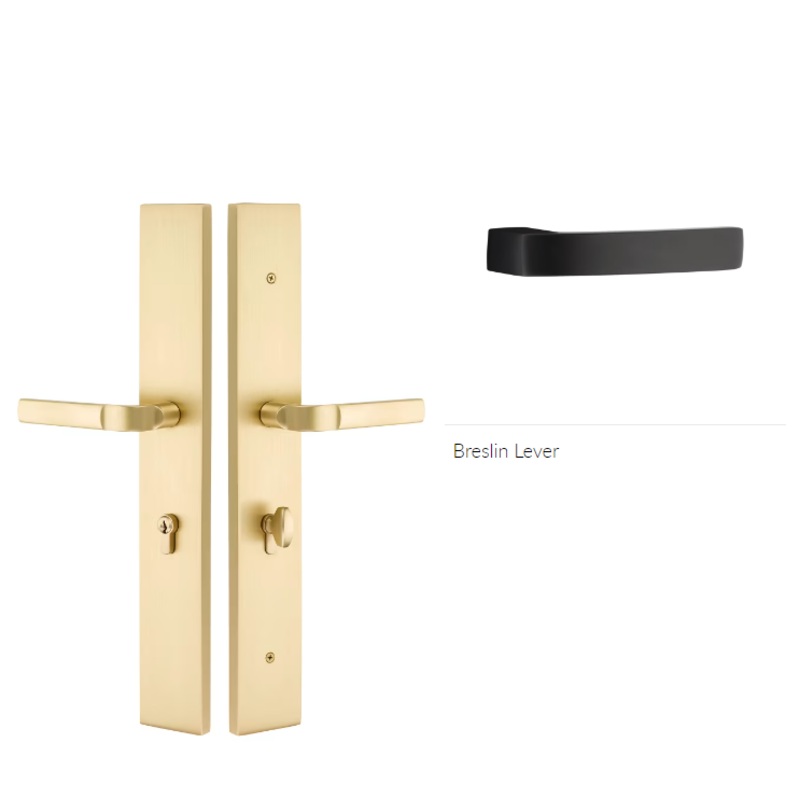 Emtek 1L1R23BRLRH Large Multi Point , Non-Keyed , American Style Thumbturn Inside , Hub Above Handle , Modern Rectangular Style , 2.5 x 17.5 , Breslin Lever , RH