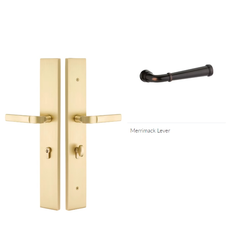 Emtek 1L1R12MELH Large Multi Point , Non-Keyed Passage , Hub Below Handle , Modern Rectangular Style , 2.5 x 17.5 , Merrimack Lever , LH