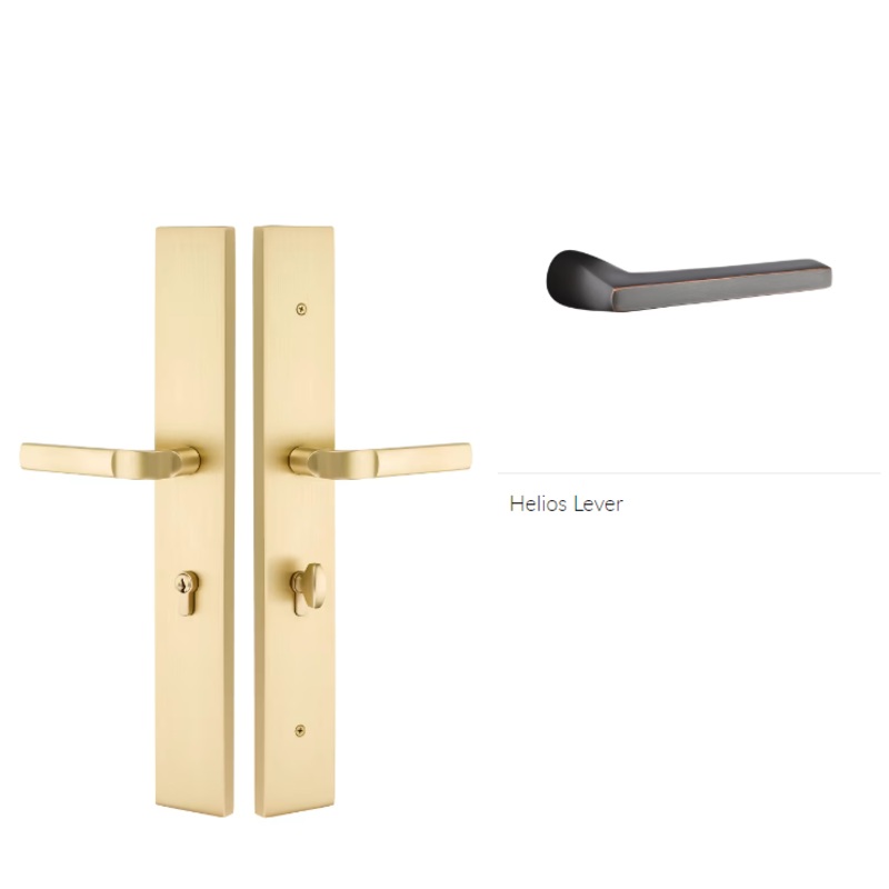 Emtek 1L1R13HLOLH Large Multi Point , Non-Keyed , American Style Thumbturn Inside , Hub Below Handle , Modern Rectangular Style , 2.5 x 17.5 , Helios Lever , LH