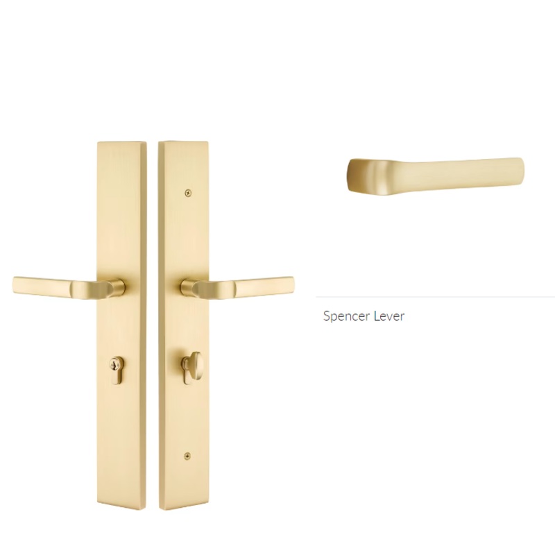 Emtek 1L1R13SPNLH Large Multi Point , Non-Keyed , American Style Thumbturn Inside , Hub Below Handle , Modern Rectangular Style , 2.5 x 17.5 , Spencer Lever , LH