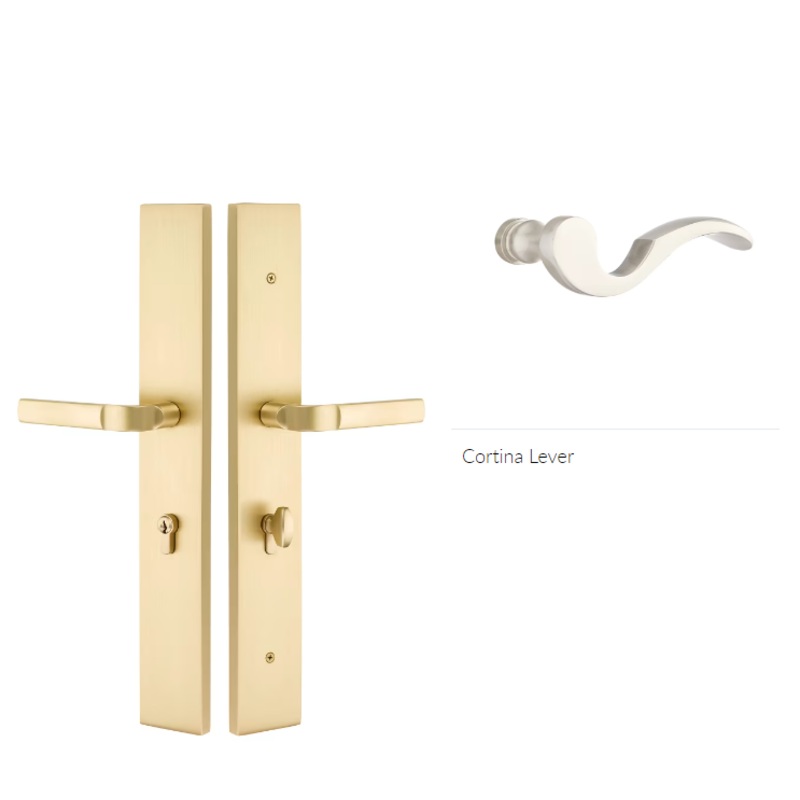 Emtek 1L1R14CLH Large Multi Point , Non-Keyed , Fixed Handle Outside , Operating Handle Inside , Hub Below Handle , Modern Rectangular Style , 2.5 x 17.5 , Cortina Lever , LH