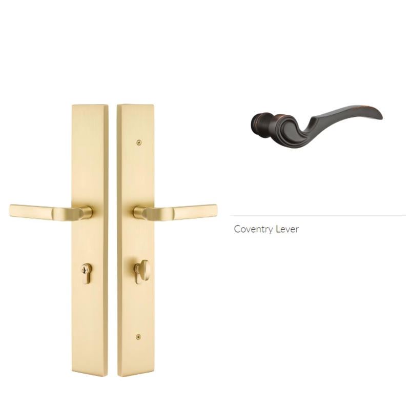 Emtek 1L1R14CVRH Large Multi Point , Non-Keyed , Fixed Handle Outside , Operating Handle Inside , Hub Below Handle , Modern Rectangular Style , 2.5 x 17.5 , Coventry Lever , RH