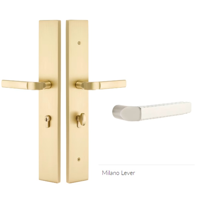 Emtek 1L1R14MRH Large Multi Point , Non-Keyed , Fixed Handle Outside , Operating Handle Inside , Hub Below Handle , Modern Rectangular Style , 2.5 x 17.5 , Milano Lever , RH