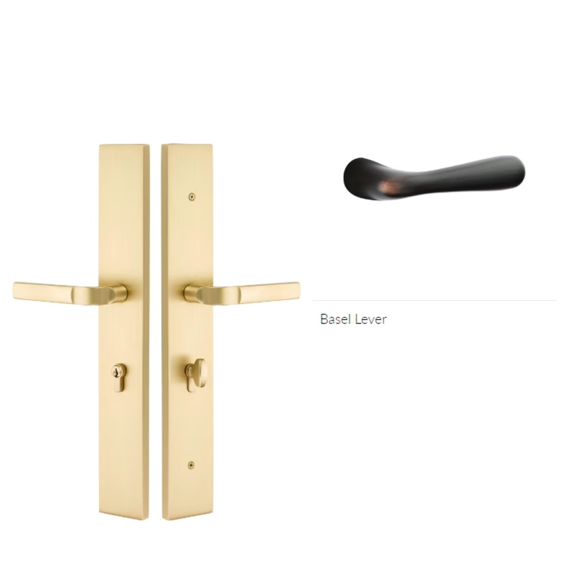 Emtek 1L1R15BALH Large Multi Point , Dummy Pair , Hub Below Handle , Modern Rectangular Style , 2.5 x 17.5 , Basel Lever , LH