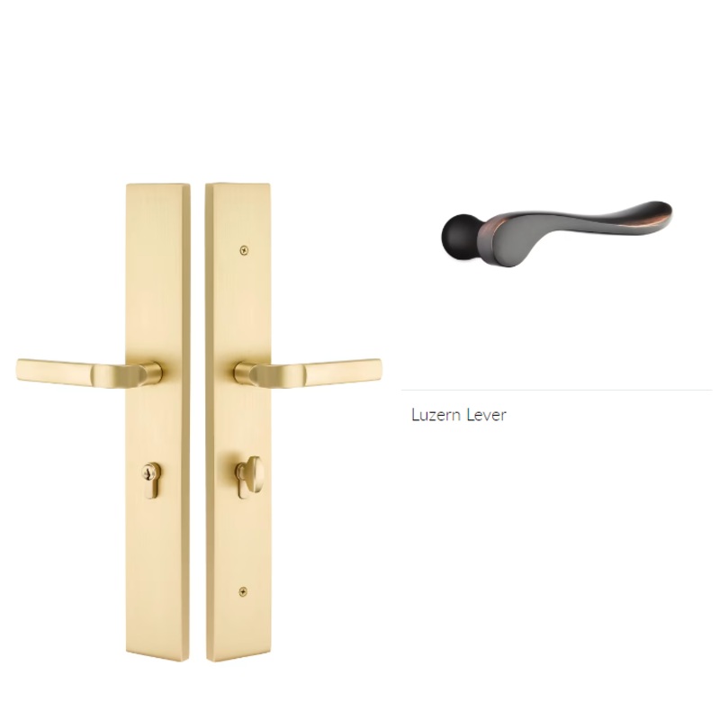 Emtek 1L1R15LURH Large Multi Point , Dummy Pair , Hub Below Handle , Modern Rectangular Style , 2.5 x 17.5 , Luzern Lever , RH