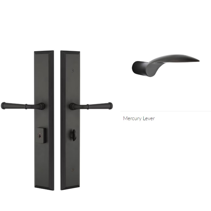 Emtek 1L1M51MCLH Large Multi Point , Keyed with Euro Profile Cyl , Hub Below Handle , Melrose Style , 2.9 x 17.5 , Mercury Lever , LH