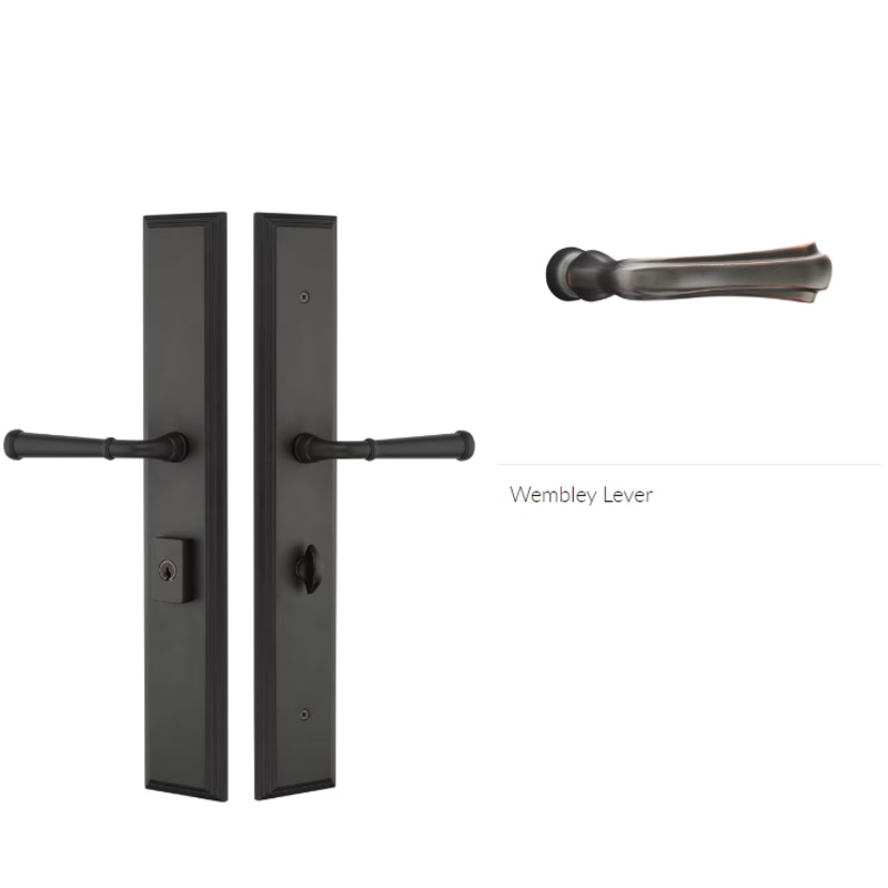 Emtek 1L1M51WMLH Large Multi Point , Keyed with Euro Profile Cyl , Hub Below Handle , Melrose Style , 2.9 x 17.5 , Wembley Lever , LH