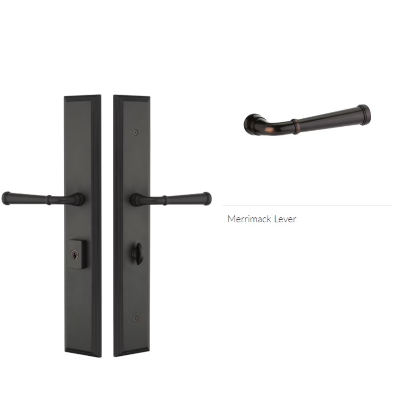 Emtek 1L1M55MERH Large Multi Point , Dummy Pair , Euro Profile , Hub Below Handle , Melrose Style , 2.9 x 17.5 , Merrimack Lever , RH