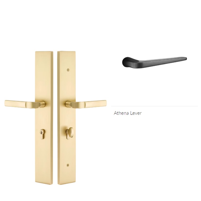 Emtek 1L1R12ATNRH Large Multi Point , Non-Keyed Passage , Hub Below Handle , Modern Rectangular Style , 2.5 x 17.5 , Athena Lever , RH