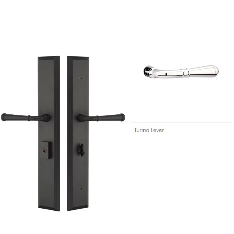 Emtek 1L1M21TLH Large Multi Point , Keyed with American Cyl , Hub Above Handle , Melrose Style , 2.9 x 17.5 , Turino Lever , LH