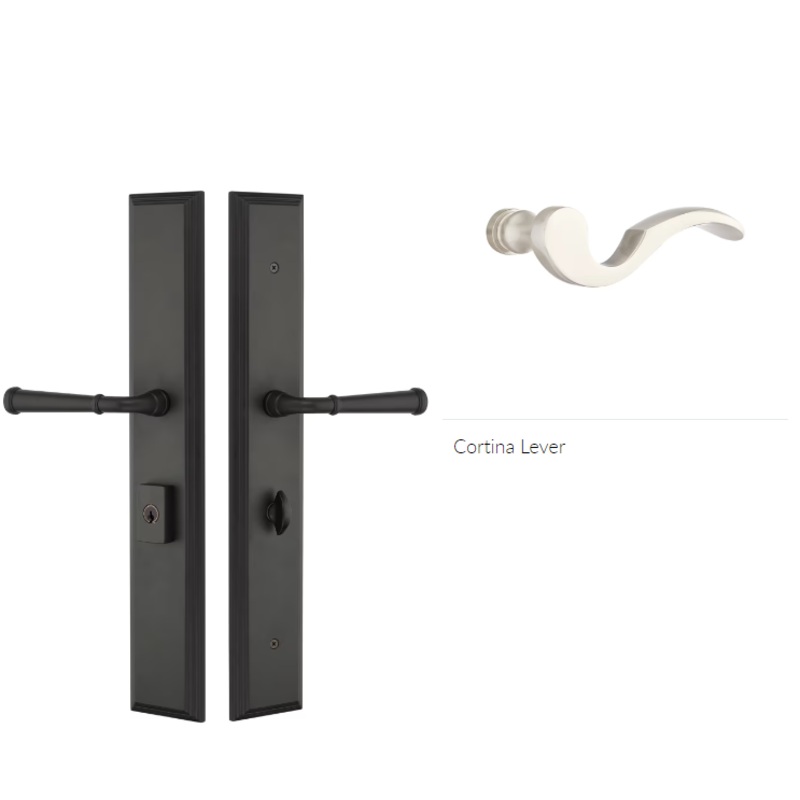 Emtek 1L1M23CRH Large Multi Point , Non-Keyed , American Style Thumbturn Inside , Hub Above Handle , Melrose Style , 2.9 x 17.5 , Cortina Lever , RH