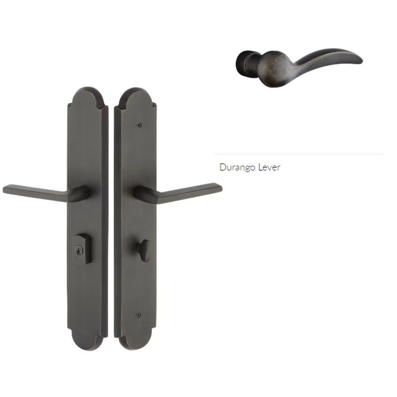 Emtek 1L1A11DRH Large Multi Point , Keyed with American Cyl , Hub Below Handle , Arched Style , 3 x 17.5 , Durango Lever , RH