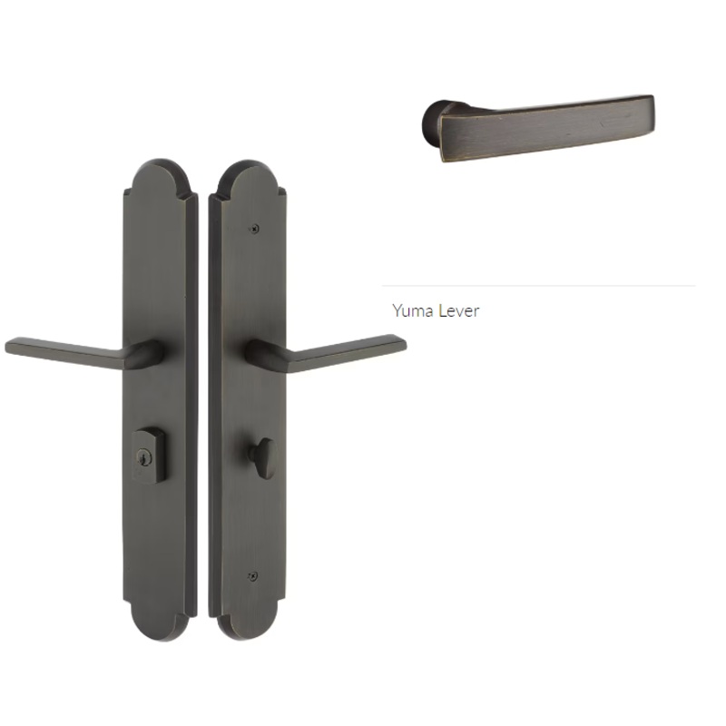 Emtek 1L1A11YMRH Large Multi Point , Keyed with American Cyl , Hub Below Handle , Arched Style , 3 x 17.5 , Yuma Lever , RH