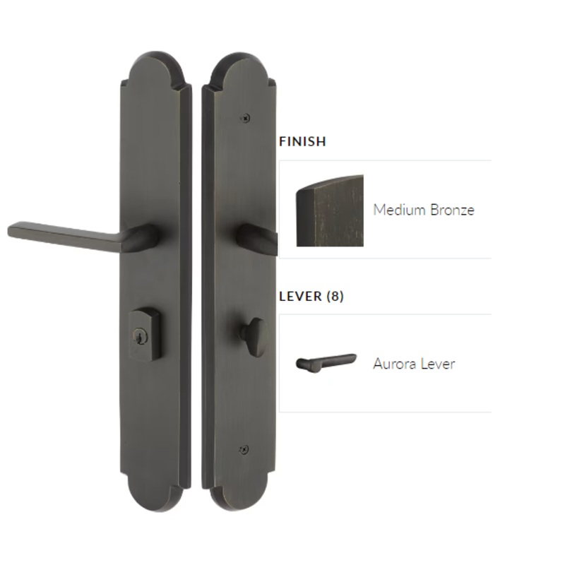 Emtek 1L1A22ARLH Large Multi Point , Non-Keyed Passage , Hub Above Handle , Arched Style , 3 x 17.5 , Aurora Lever , LH
