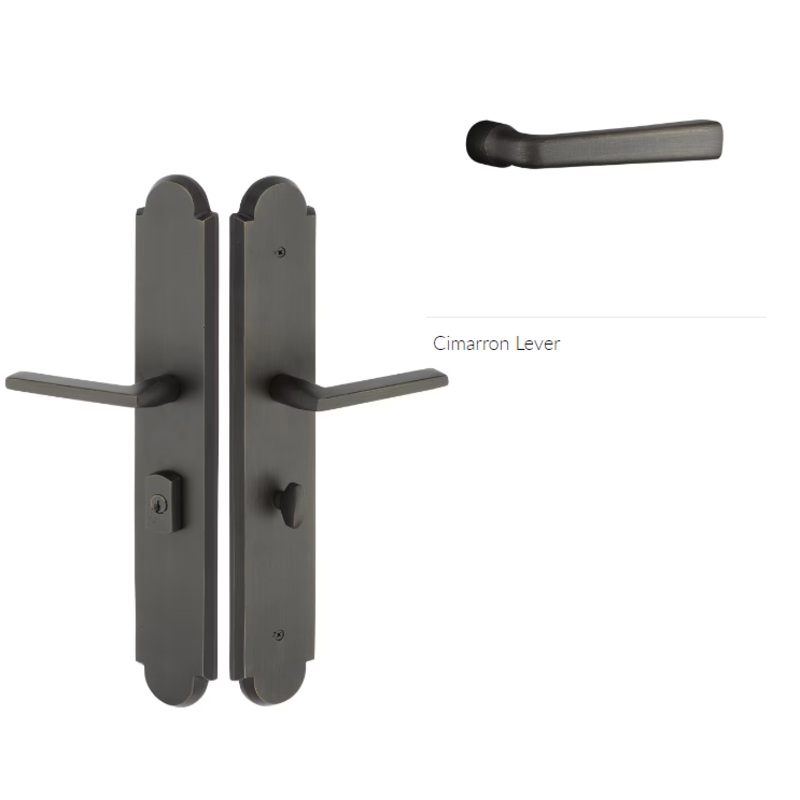 Emtek 1L1A51CRRH Large Multi Point , Keyed with Euro Profile Cyl , Hub Below Handle , Arched Style , 3 x 17.5 , Cimarron Lever , RH