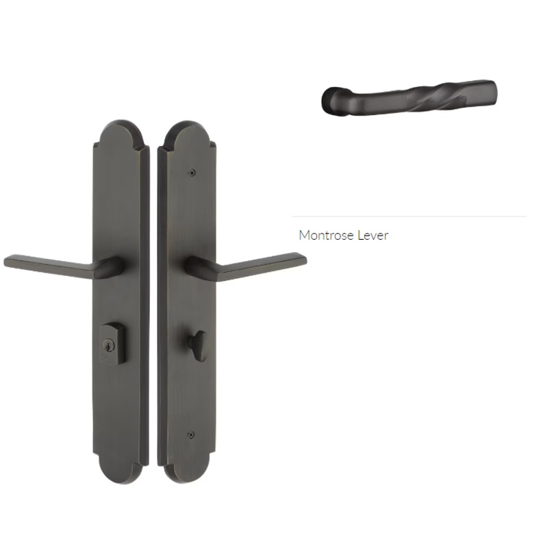 Emtek 1L1A51MTLH Large Multi Point , Keyed with Euro Profile Cyl , Hub Below Handle , Arched Style , 3 x 17.5 , Montrose Lever , LH