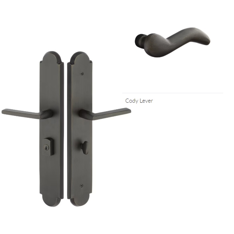 Emtek 1L1A55CDLH Large Multi Point , Dummy Pair , Euro Profile , Hub Below Handle , Arched Style , 3 x 17.5 , Cody Lever , LH