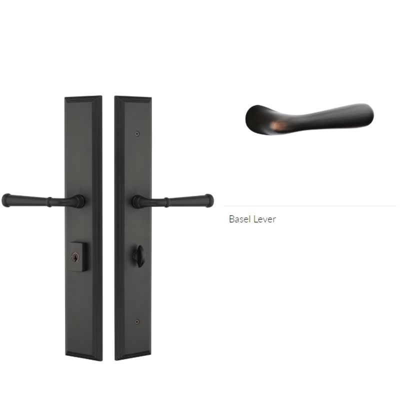 Emtek 1L1M11BARH Large Multi Point , Keyed with American Cyl , Hub Below Handle , Melrose Style , 2.9 x 17.5 , Basel Lever , RH