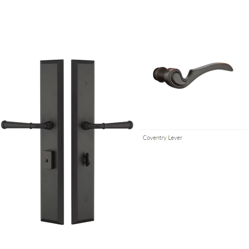 Emtek 1L1M11CVRH Large Multi Point , Keyed with American Cyl , Hub Below Handle , Melrose Style , 2.9 x 17.5 , Coventry Lever , RH