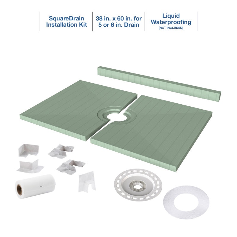 Quickdrain SDL3860L Square Drain Pan Kit Liquid Waterproof 38X60In Lf