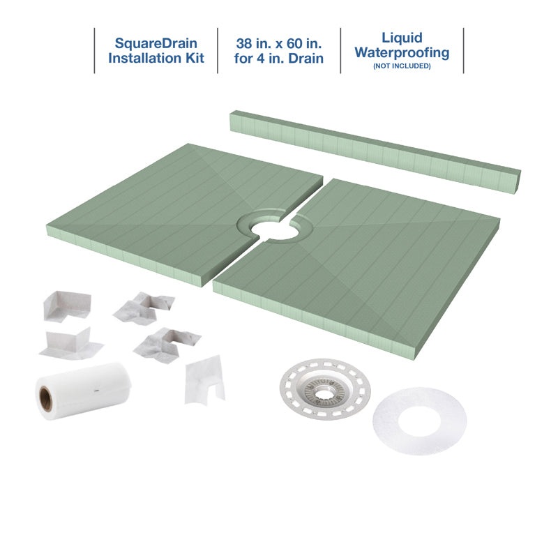 Quickdrain SDL3860S Square Drain Pan Kit Liquid Waterproof 38X60In Sf
