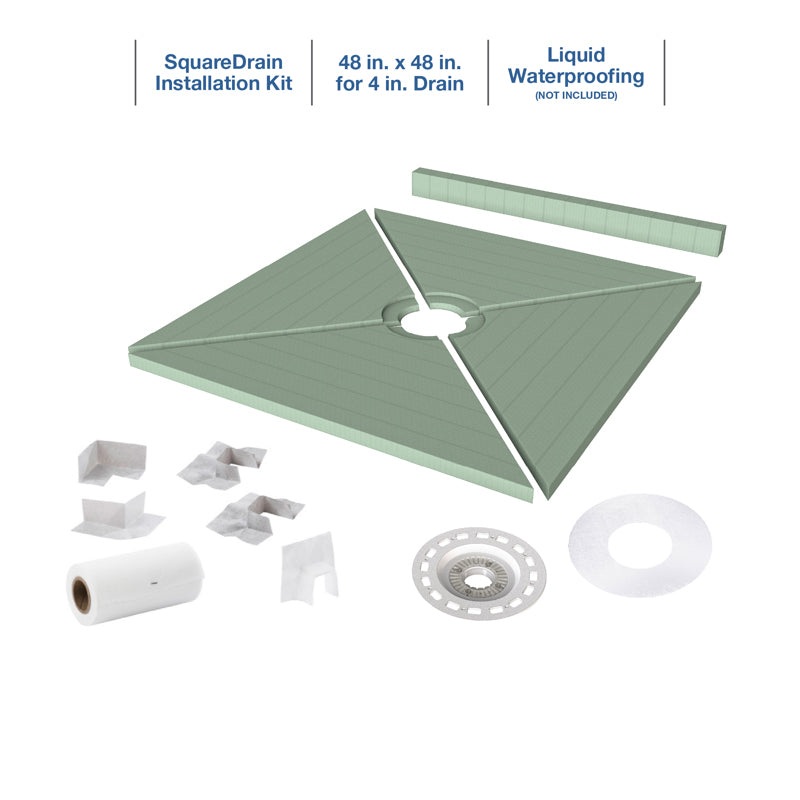 Quickdrain SDL4848S Square Drain Pan Kit Liquid Waterproof 48X48In Sf