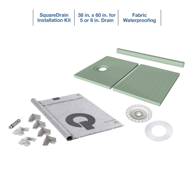 Quickdrain SDS3860LO Square Drain Pan Kit Sheet Waterproof 38X60In Lfo