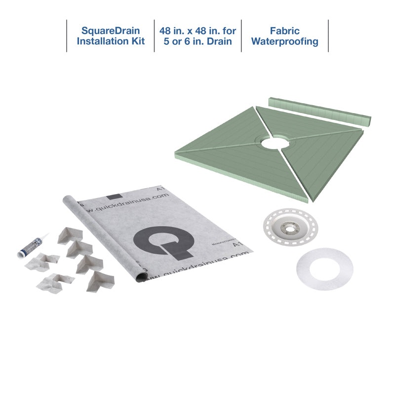 Quickdrain SDS4848L Square Drain Pan Kit Sheet Waterproof 48X48In Lf