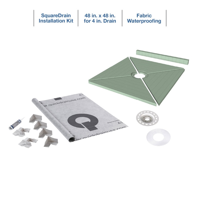 Quickdrain SDS4848S Square Drain Pan Kit Sheet Waterproof 48X48In Sf