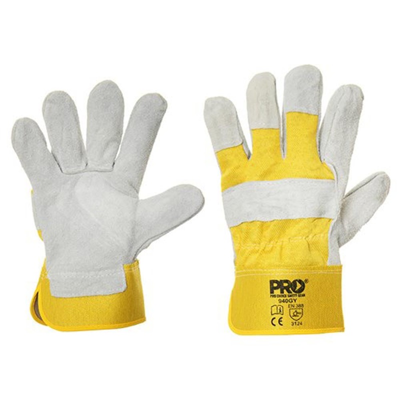 Gloves Leather Heavy Duty Yellow/Grey